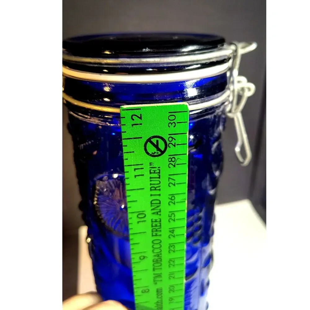 1055.  Tall Pasta Cobalt Blue Cannister Wire Bale Hinged Lid